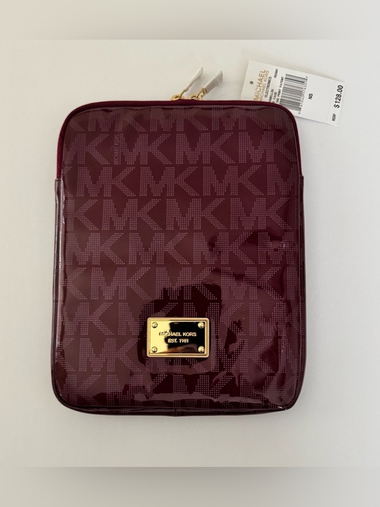 Michael Kors Handbags - Michael Kors Burgundy Glossy MK Signature Tablet Pouch